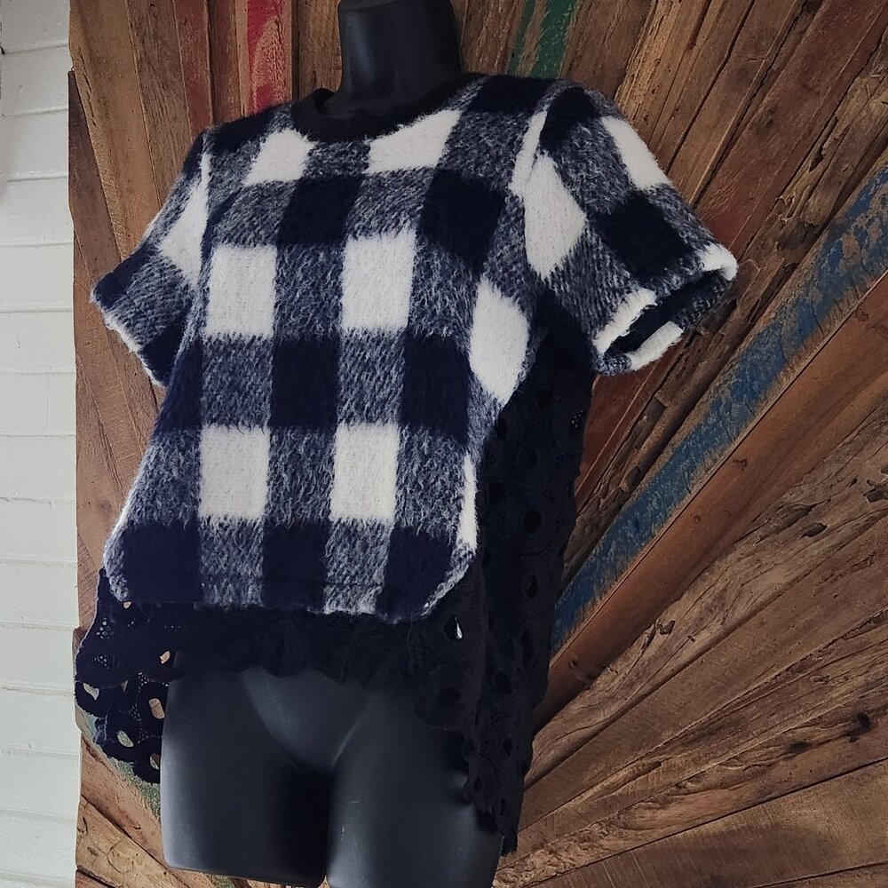 Sea New York Fleece/eyelet/lace short sleeve mixed media Sweater Sz 4